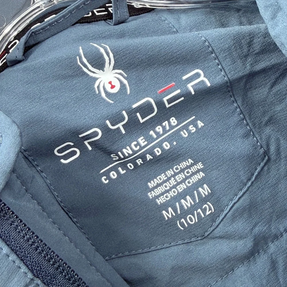 Spyder Softshell Jacket Boys M (10/12) Blue Fleece Lined Logo Hooded Full Zip